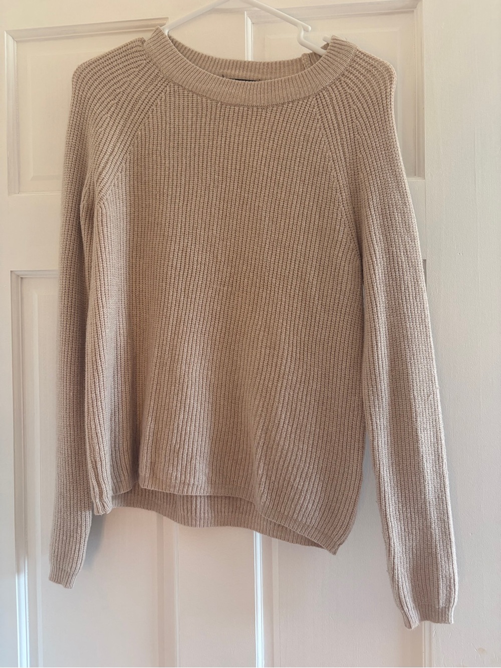 Cozy Beige Ribbed Crewneck Sweater - Women